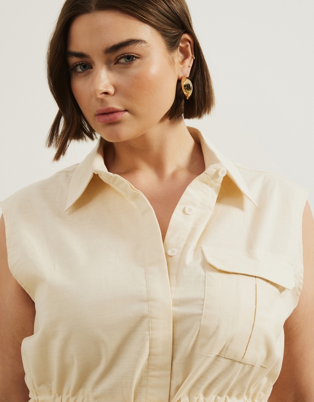 Atmos&Here Curvy - Charlotte Sleeveless Longline Linen Top