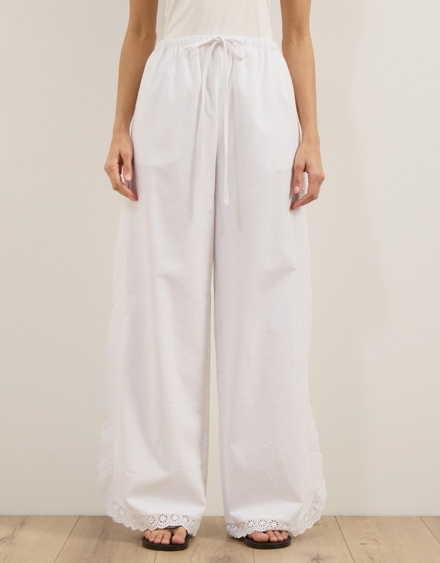 Atmos&Here - Lucy Broderie Trim Linen Blend Pants