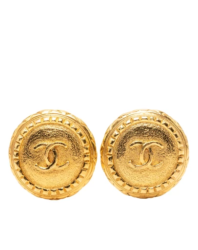 Pre-Loved by Azura Reborn - Pre-Loved Gold Plated CC Round Clip On Earrings