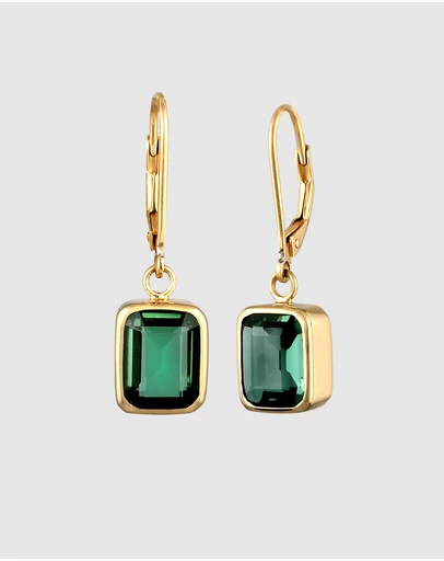 Elli Jewelry - Green Quartz Drop Earrings in Gold-Plated 925 Silver
