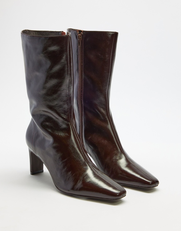 AERE - Anais Square Toe Heeled Leather Ankle Boots