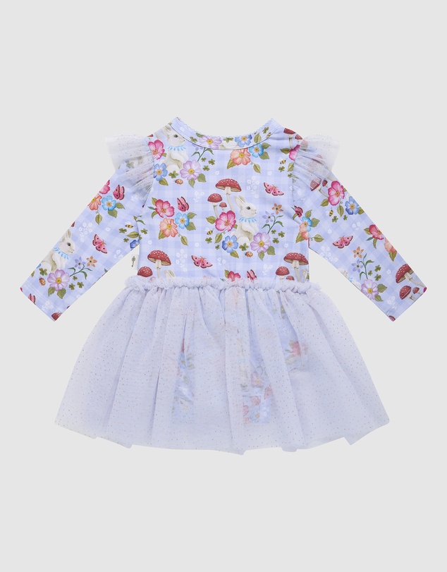 Fleur Harris - 'Curious Bunny' Long Sleeve Tutu Bodysuit Dress in Cornflower