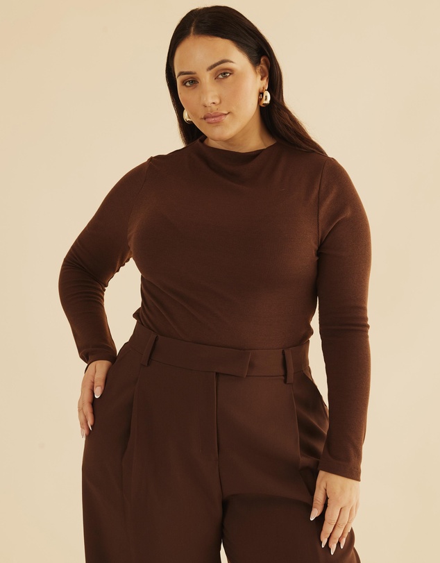 Atmos&Here Curvy - Mock Neck Rib Long Sleeve Top