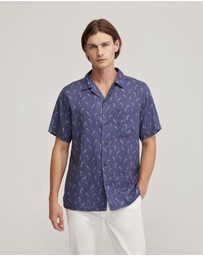 Oxford - Vinny Linen Blend Short Sleeve Printed Shirt