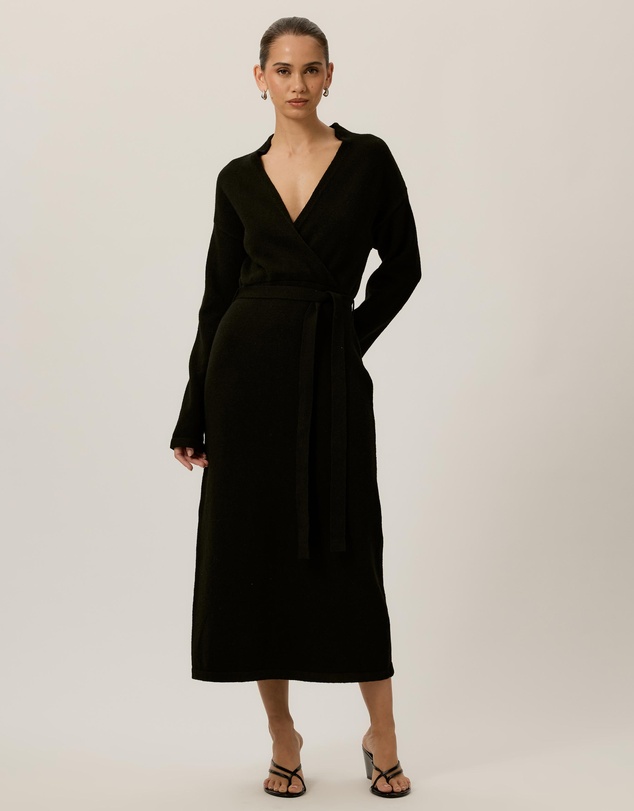 Tussah - Ella Knitted Wrap Front Long Sleeve Midi Dress