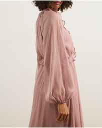Atmos&Here - Tyla V-Neck Boho Midi Dress with Ruffle Detail