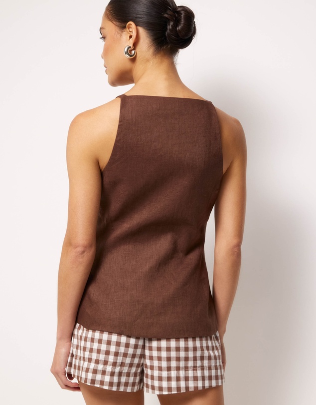 AERE - Nora Linen Button Front Top