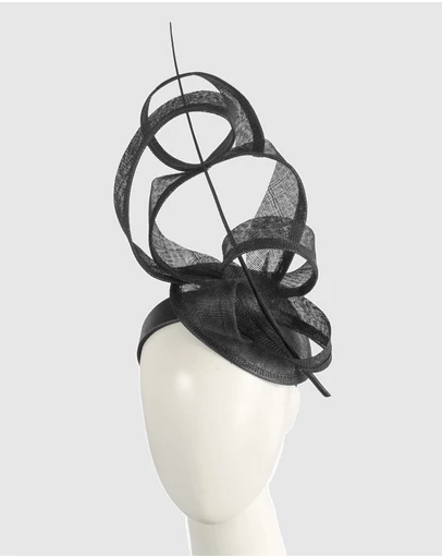 Max Alexander - Tall Black Sinamay Fascinator Headband