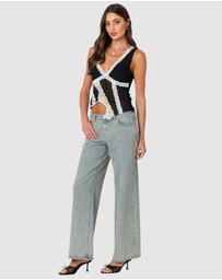 EDIKTED - Chiffon & Lace Sheer Asymmetric Top