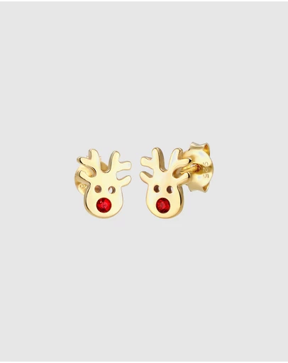 Elli Jewelry - Earrings Reindeer Crystals Gold Plated 925 Sterling Silver