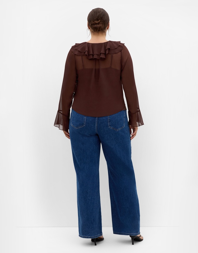 City Chic - Plus size Luscious Sheer Ruffles Top - chocolate