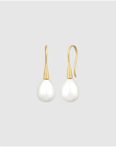 Elli Jewelry - Shell Pearl Drop Earrings in Gold-Plated 925 Silver