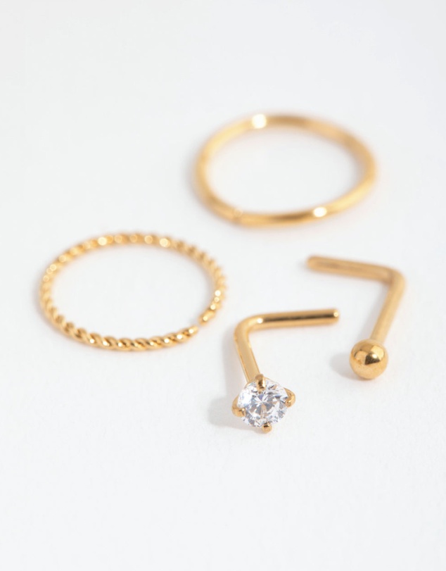 Lovisa - Gold Surgical Steel Diamante Twist Nose Ring 4-Pack