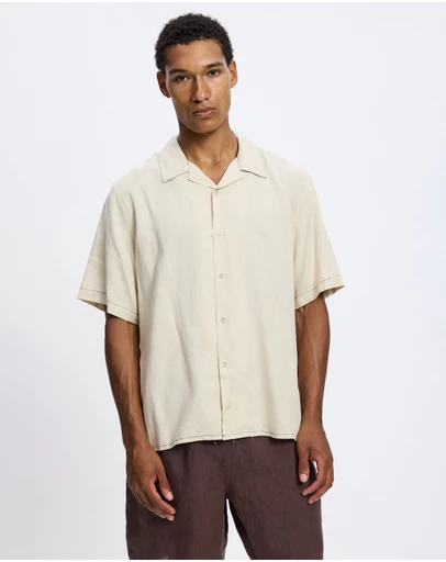 Thrills - Hemp Minimal Thrills Contrast Stitch Cropped Bowling Shirt