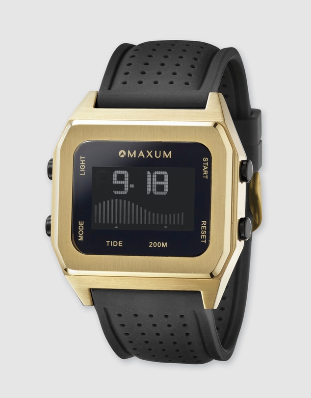 Maxum - Raglan Tide Watch – Gold Case, Black Dial & Black Silicone Strap