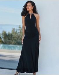 Sosandar - Ruched Front Halter Neck Jersey Maxi Dress