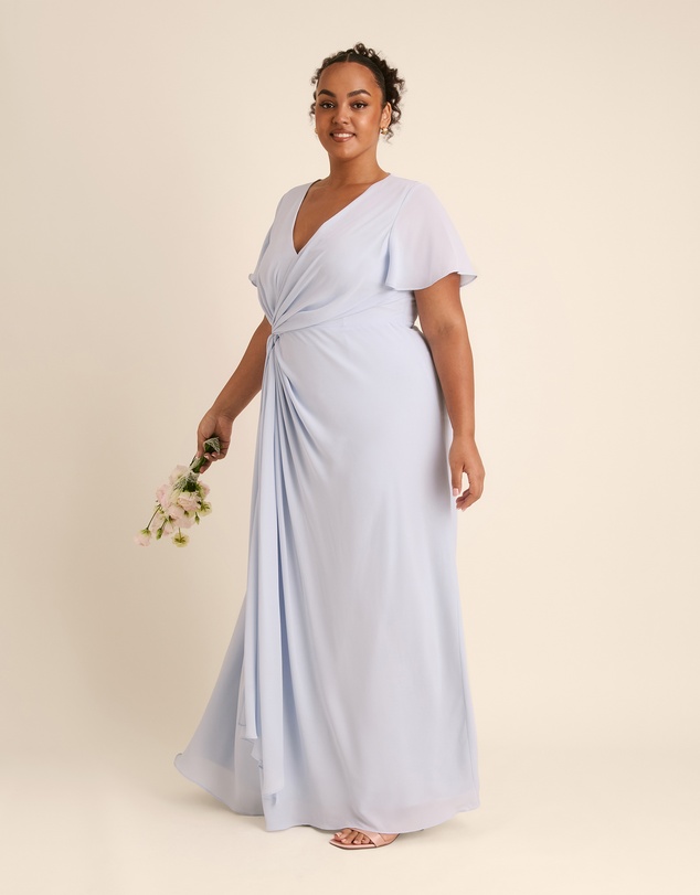 Six Stories - Knot Front Flutter Sleeve Chiffon Bridesmaid Dress