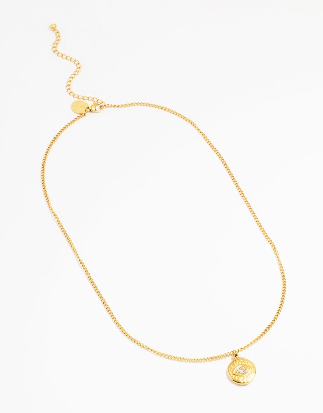 Lovisa - Waterproof Gold Plated Stainless Steel Cubic Zirconia Evil Eye Pendant Necklace