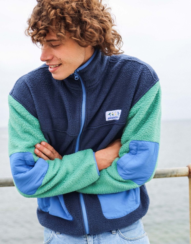 Skwosh - Skwosh Polar Fleece Utility Jacket in Green/Blue