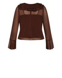 City Chic - Plus size Luscious Sheer Ruffles Top - chocolate