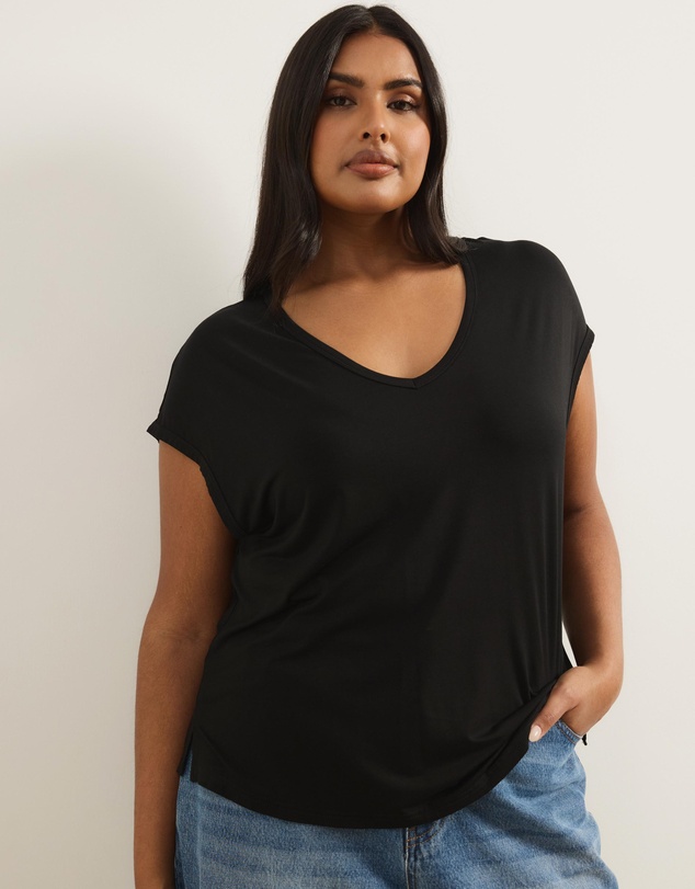 Atmos&Here Curvy - Cap Sleeve Scoop Neck T-Shirt In Jersey