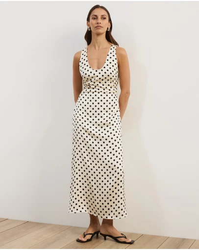 Atmos&Here - Lowen Satin Polka Dot Midi Dress