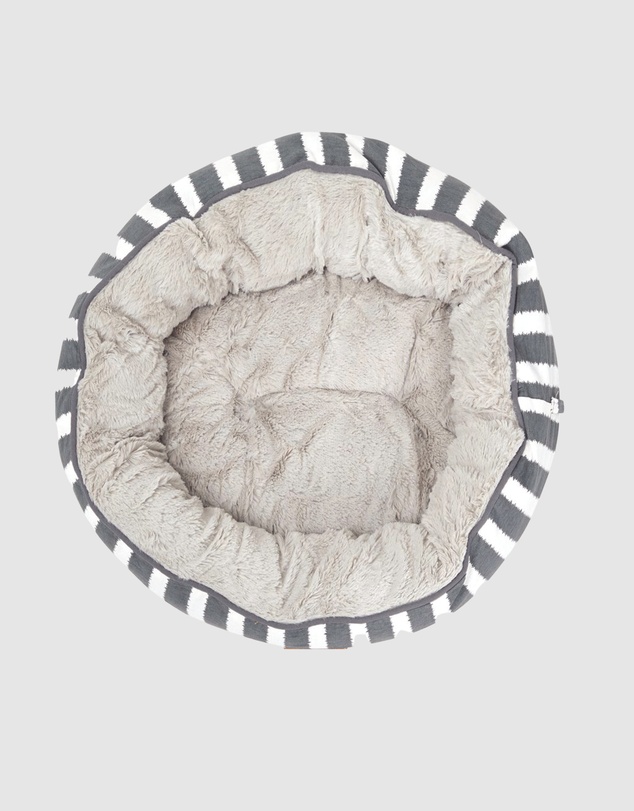 Mog & Bone - 4 Seasons Reversible Circular Dog Bed - Charcoal Hamptons Stripe Print