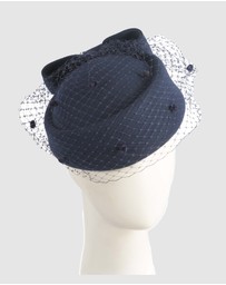 Max Alexander - Felt Navy Pillbox Hat With Veil