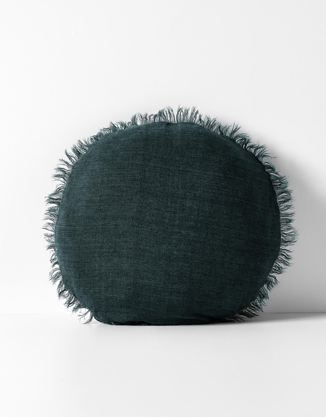 Aura Home - Vintage Linen Fringe Round Cushion