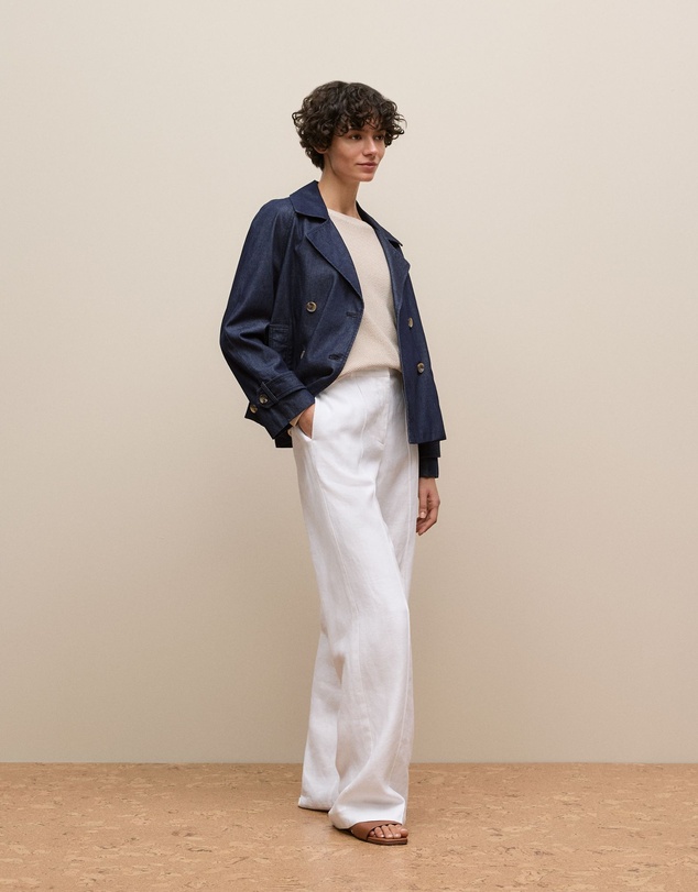 Trenery - Denim Cropped Trench in Indigo Rinse