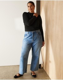 Atmos&Here Curvy - Mock Neck Rib Long Sleeve Top