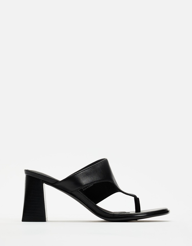 AERE - Cora Leather Block Thong Heels - Women's