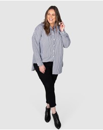Love Your Wardrobe - Leah Stripe Curved Hem Over Shirt