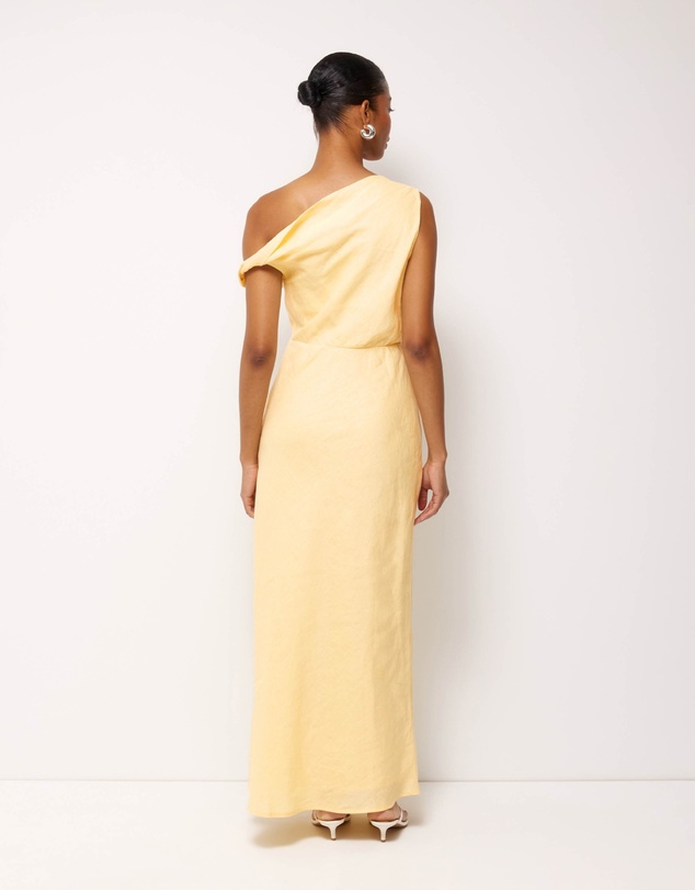 Revibe - Repaired AERE Fia Linen Draped Off Shoulder Maxi Dress - AU 12