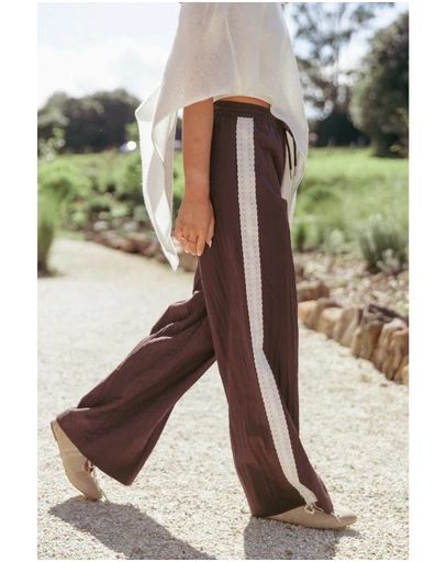 Petal & Pup - Arlena Lace Trim Pants - Espresso