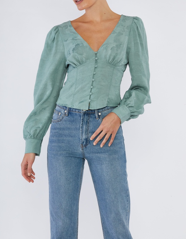 Amelius - Loren Linen Jacquard V-Neck Top