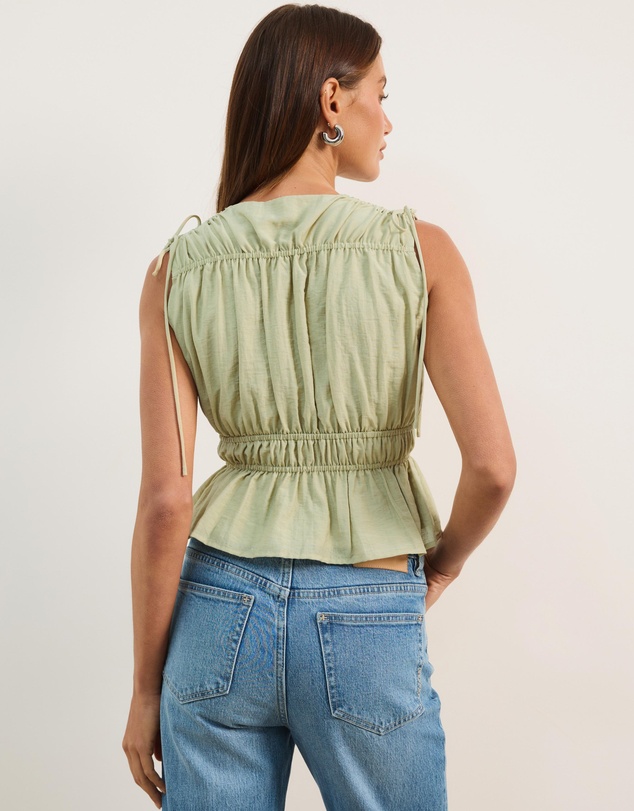 Atmos&Here - Ray Linen Blend Sleeveless Gathered Top