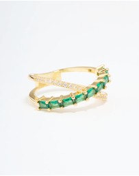 Lovisa - Gold Plated Green Cubic Zirconia Criss Cross Ring
