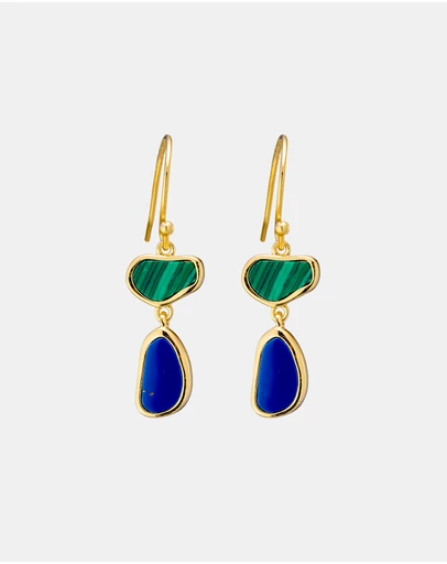Zoe Olivia - 14K Gold Vermeil Malachite & Lapis Hook Earrings