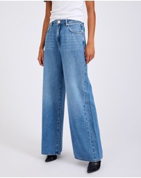 ONE TEASPOON - Love Machines Mid Waist Super Wide Leg Denim Jeans - Bright Blue