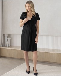 Angel Maternity - Maternity Crossover Neckline Tie Back Jersey Work Dress