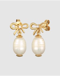 Elli Jewelry - Earrings Hanger Bow Classic with Freshwater Cultured Pearl in 925 Sterling Silver Gold Plated