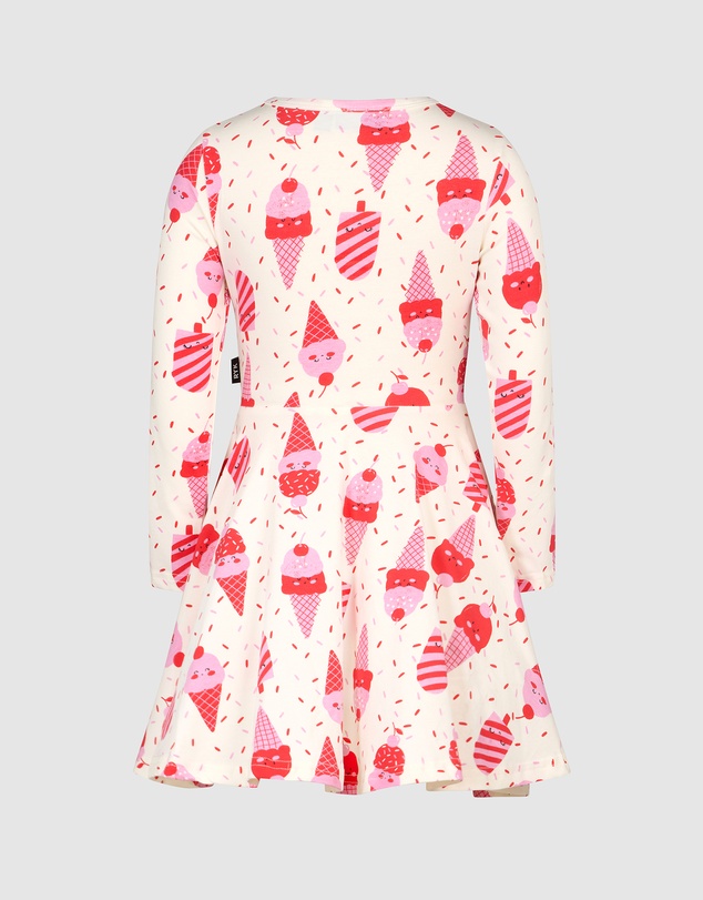 Rock Your Kid - Cherry Ice Cream Cherry Long Sleeve Waisted Dress