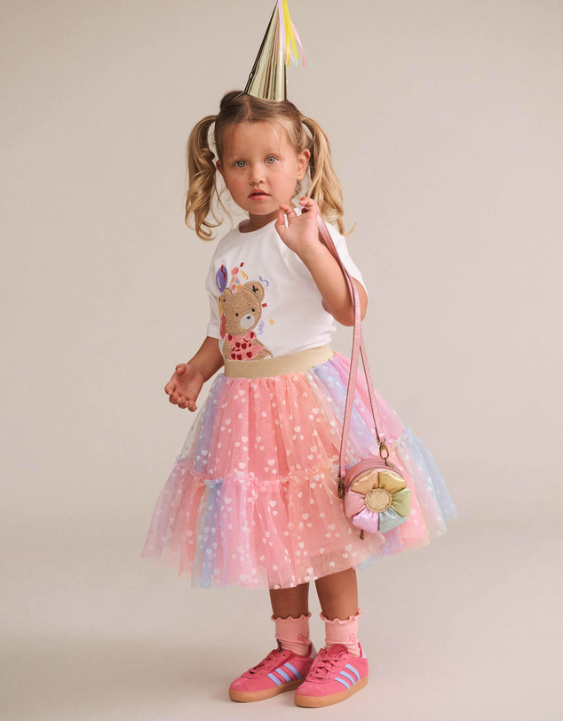 Huxbaby - Rainbow Flocked Hearts Tiered Skirt - Kids
