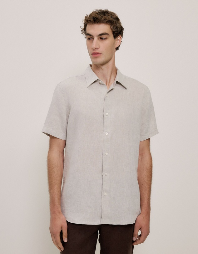 Trenery - Yarn Dyed Linen Short Sleeve Shirt in Flax
