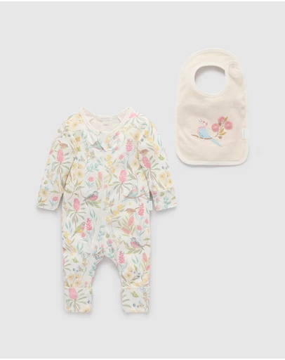 Purebaby - Australiana Zip Growsuit & Reversible Bib Set