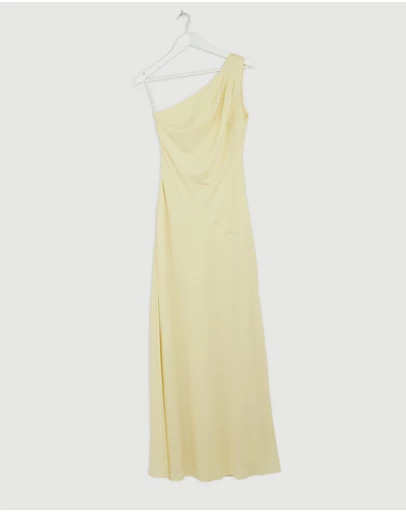 Revibe - Repaired CHANCERY Hallie Satin One Shoulder Drape Maxi Dress - AU 8