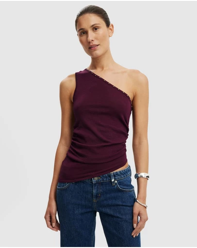 Cotton On - Stud Trim Asym Knit Top