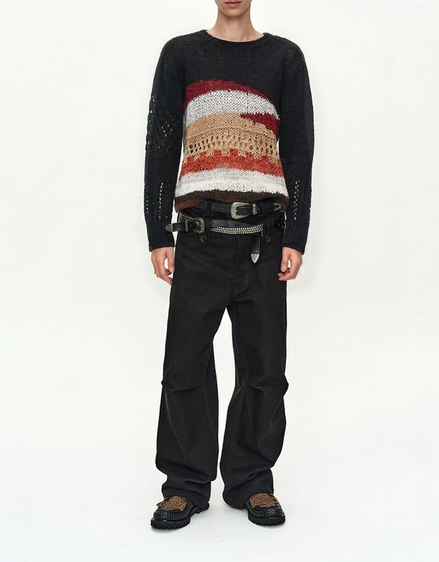 Andersson Bell - Black Hand-Crocheted Crew-Neck Sweater