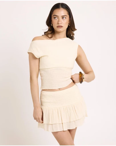 Subtitled - Tula Shirred Off Shoulder Top